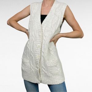 L.L. Bean | Swift River Cream Cable Knit Sleeveless Wool Blend Sweater Vest